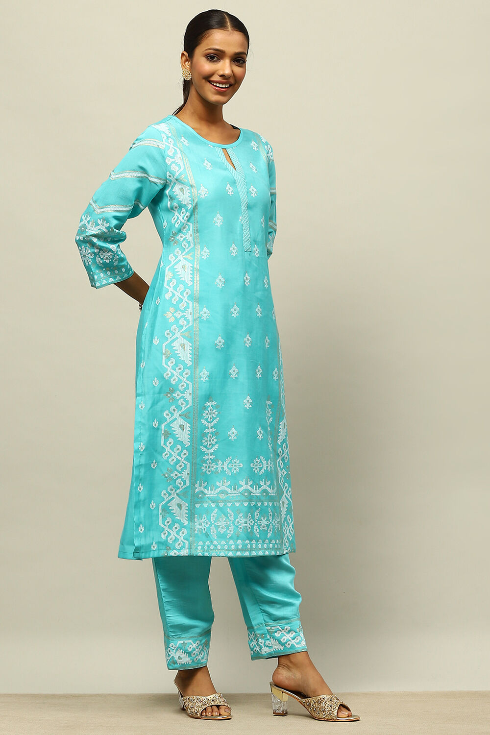 Blue Viscose Blend Printed Straight Kurta image number 4