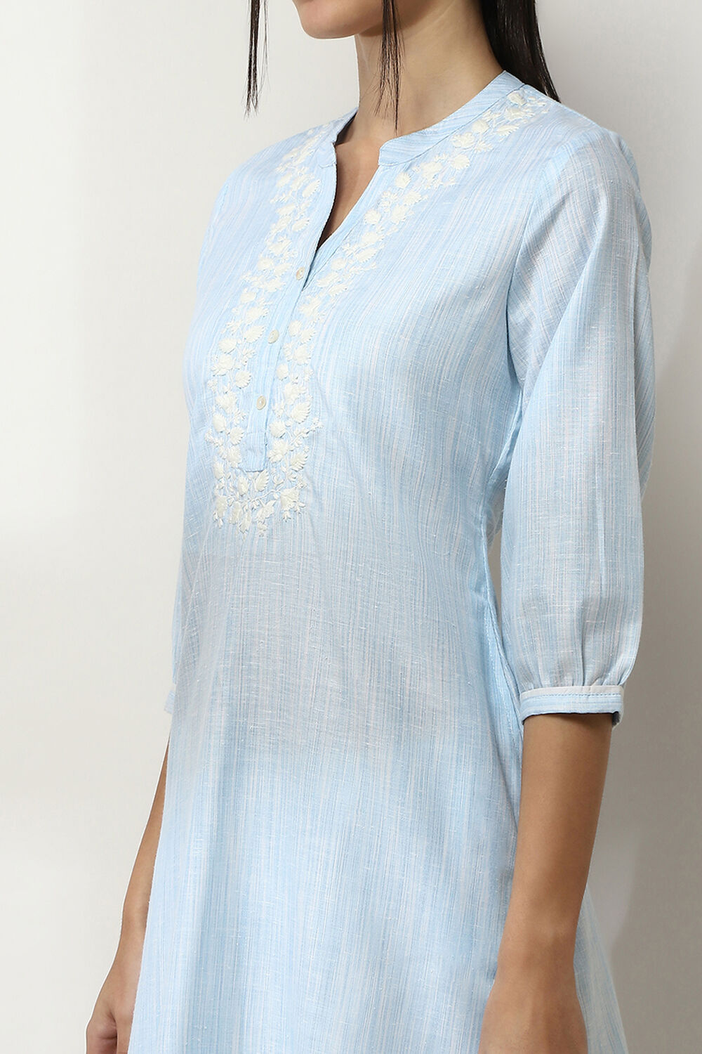 Blue Cotton Yarn-Dyed Straight Kurta image number 1