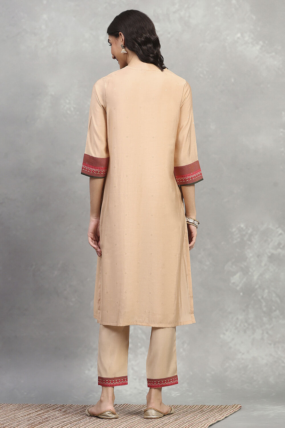 Golden Floral Printed Straight Kurta image number 3