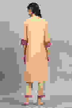 Golden Floral Printed Straight Kurta image number 3