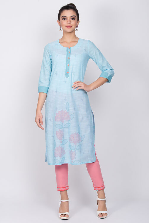 Blue Cotton Straight Kurta image number 0