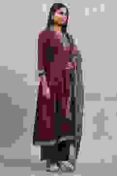 Purple Viscose Rayon Embroidered Kalidar Suit Set image number 5