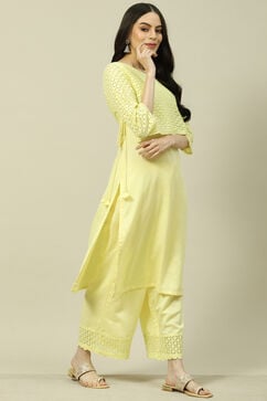 Butter Yellow Viscose Woven Straight Kurta Suit Set image number 5