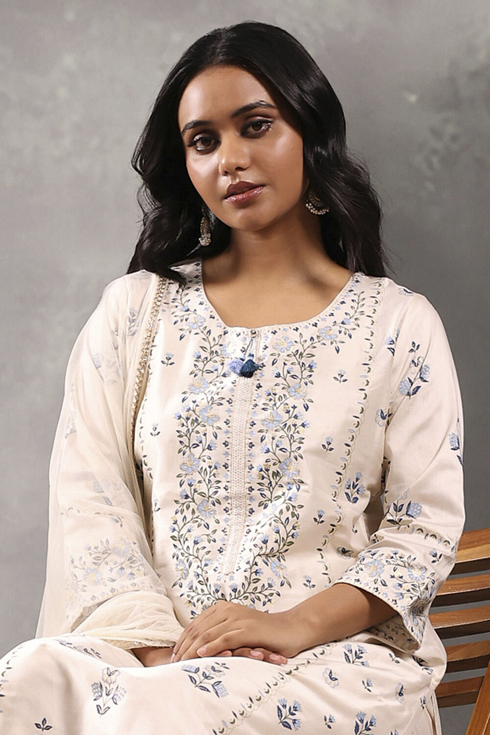 Aqua Viscose Blend Printed Straight Suit Set image number 1