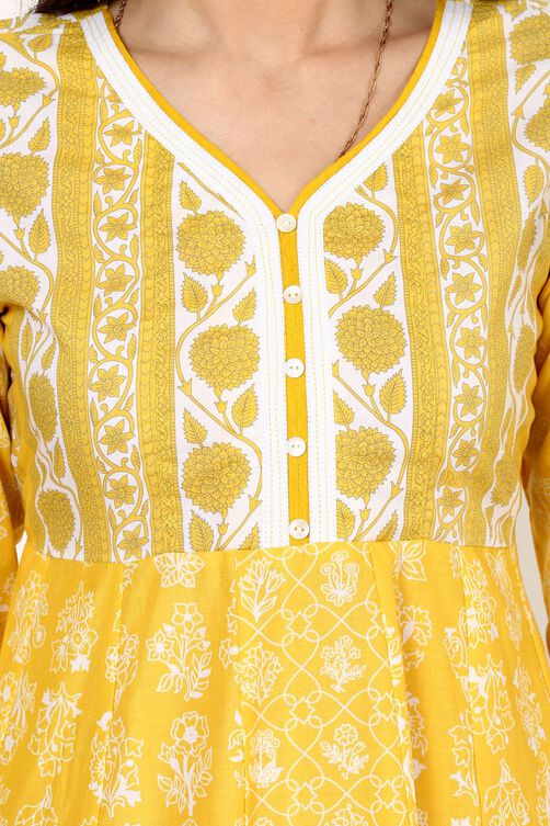 Yellow Kalidar Cotton Kurta image number 4