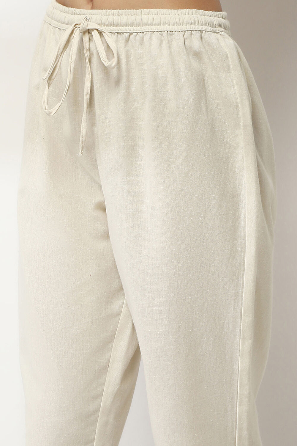 Ivory Cotton Gathered Kurta Set image number 2