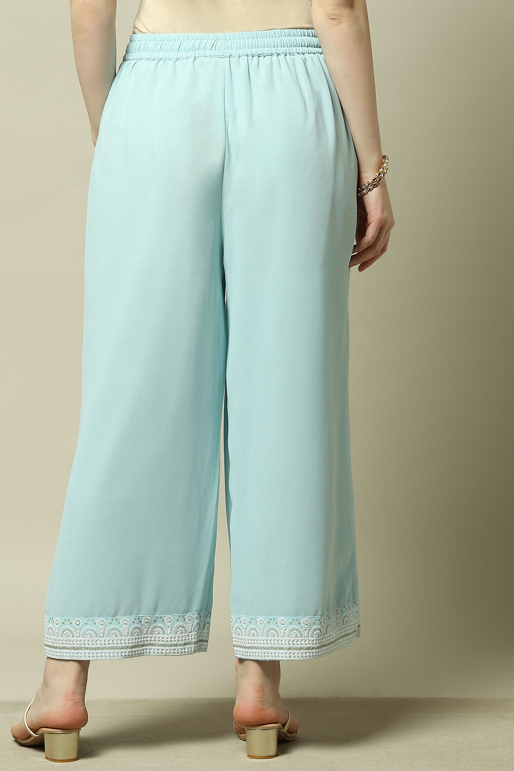 Blue Poly Georgette Solid Straight Fit Palazzo image number 4