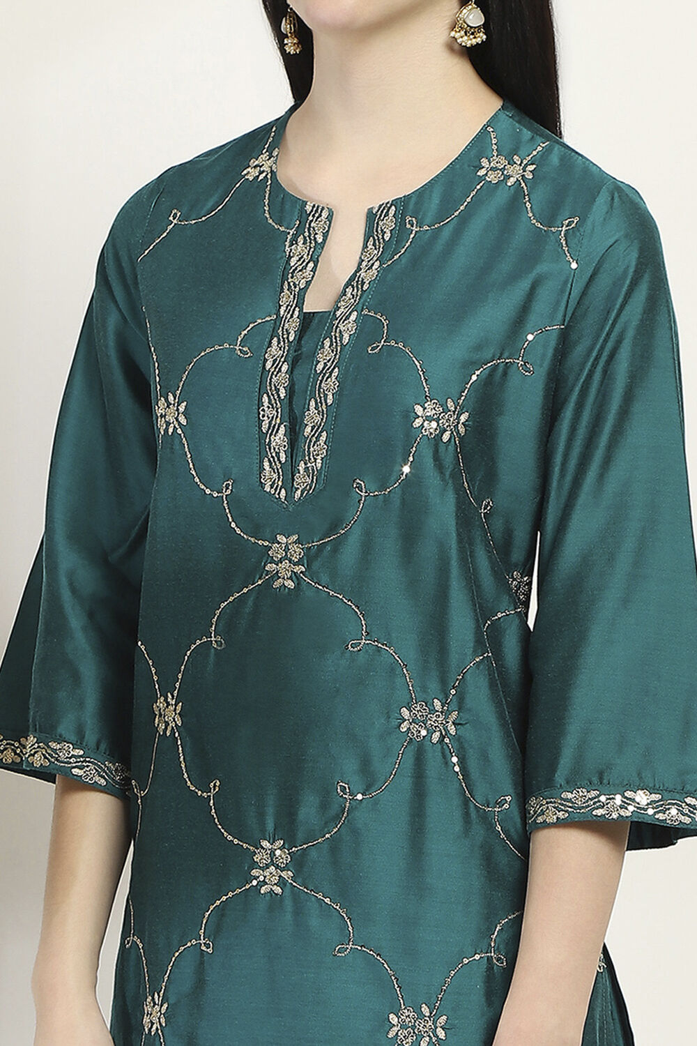 Purple Embroidered Straight Suit Set image number 1