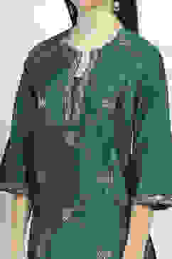 Teal Embroidered Straight Suit Set image number 1