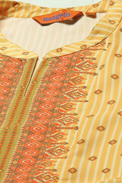 Yellow Polyester Straight Printed Top image number 1