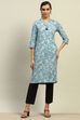 Aqua Rayon Printed Straight Kurta image number 5