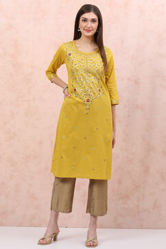 Mustard Straight Kurta image number 3