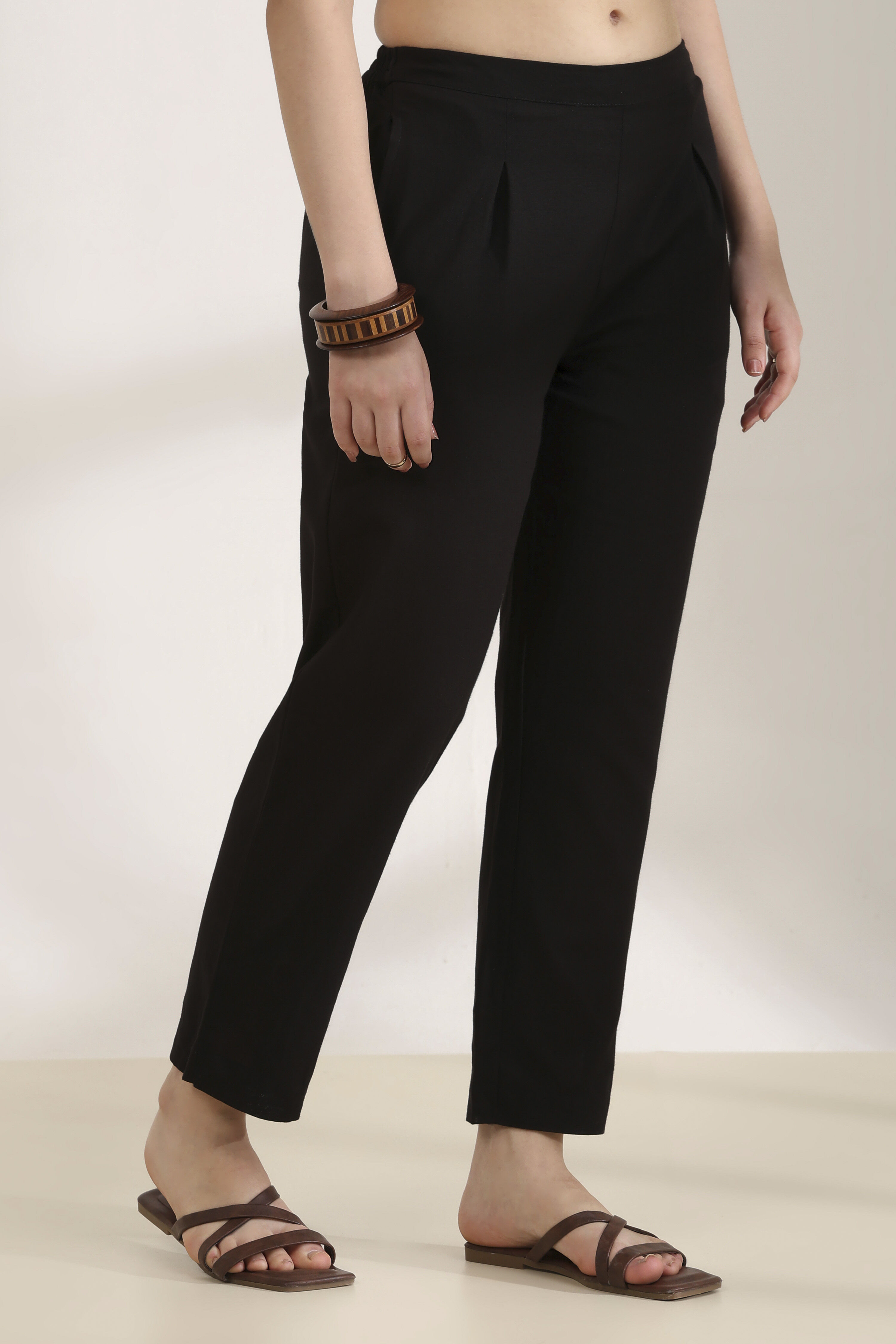 Black Rayon Straight Palazzos image number 3