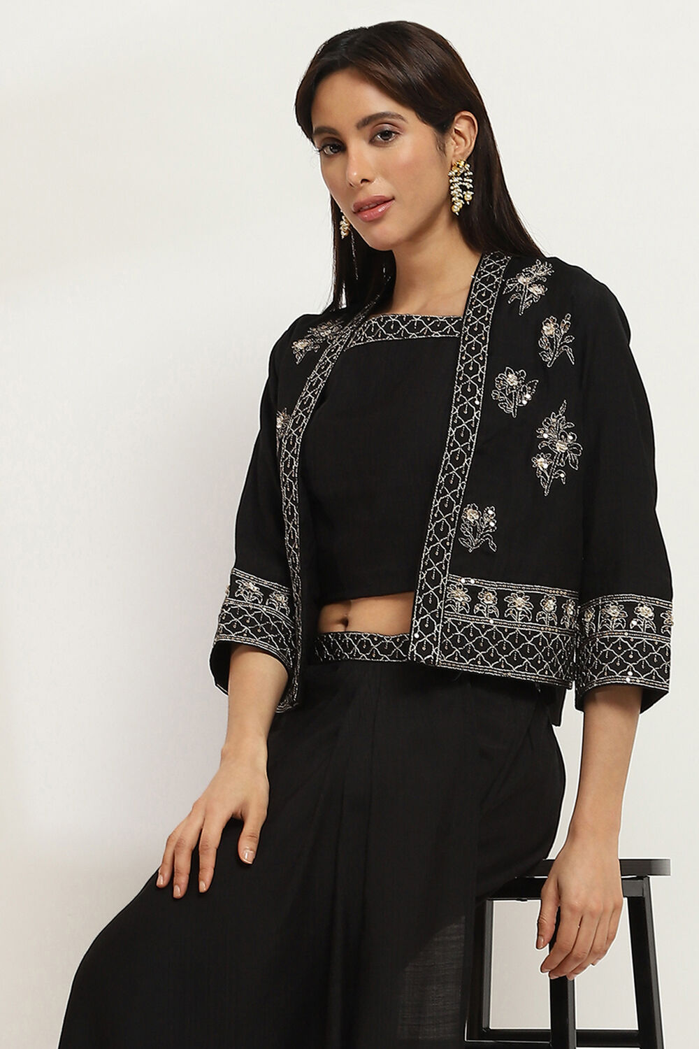 Black Viscose Blend Skirt Set image number 7