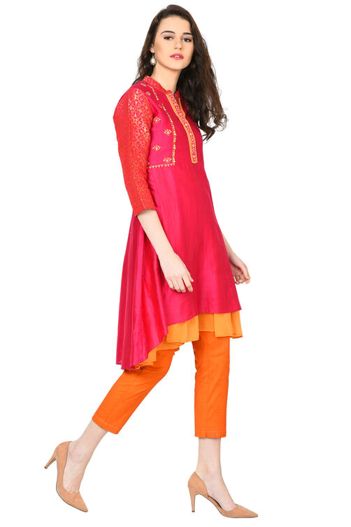 Pink Flared Polyester Kurta image number 2