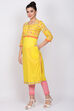 Yellow Cotton Straight Kurta image number 2