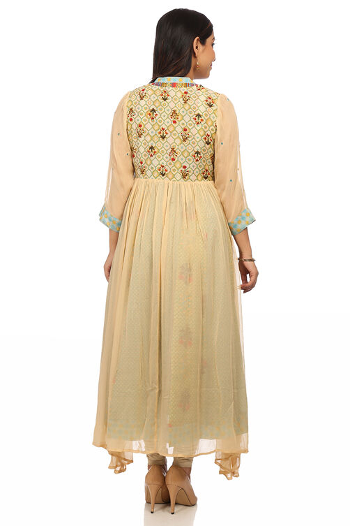 Beige Kalidar Polyester Kurta image number 4