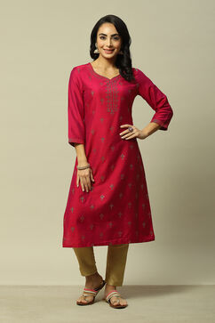 Pink LIVA Straight Printed Kurta image number 0