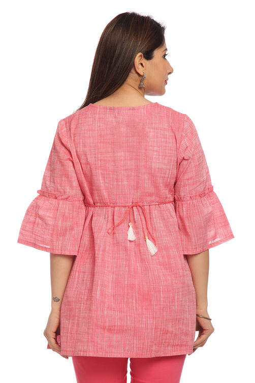 Pink Flared Cotton Indie Top image number 5