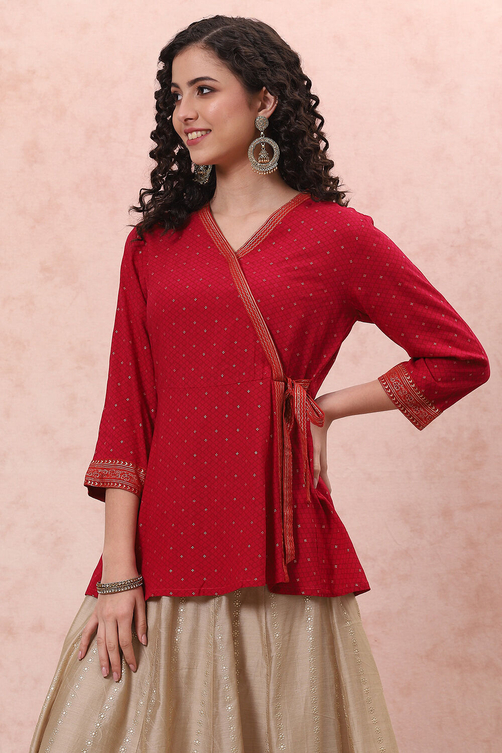 Pink Rayon Slub Printed Tired Top image number 2