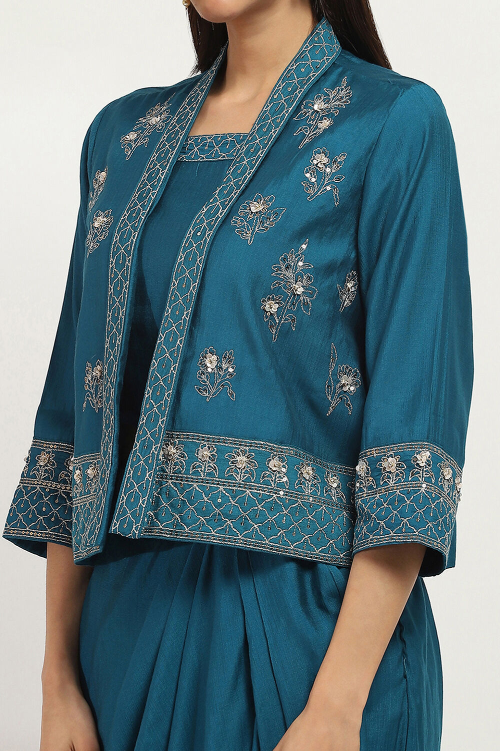 Teal Viscose Blend Skirt Set image number 1