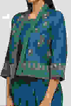 Teal Viscose Blend Skirt Set image number 1