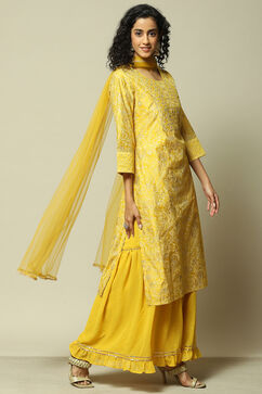 Yellow Modal Straight Printed Kurta Sharara Suit Set image number 6