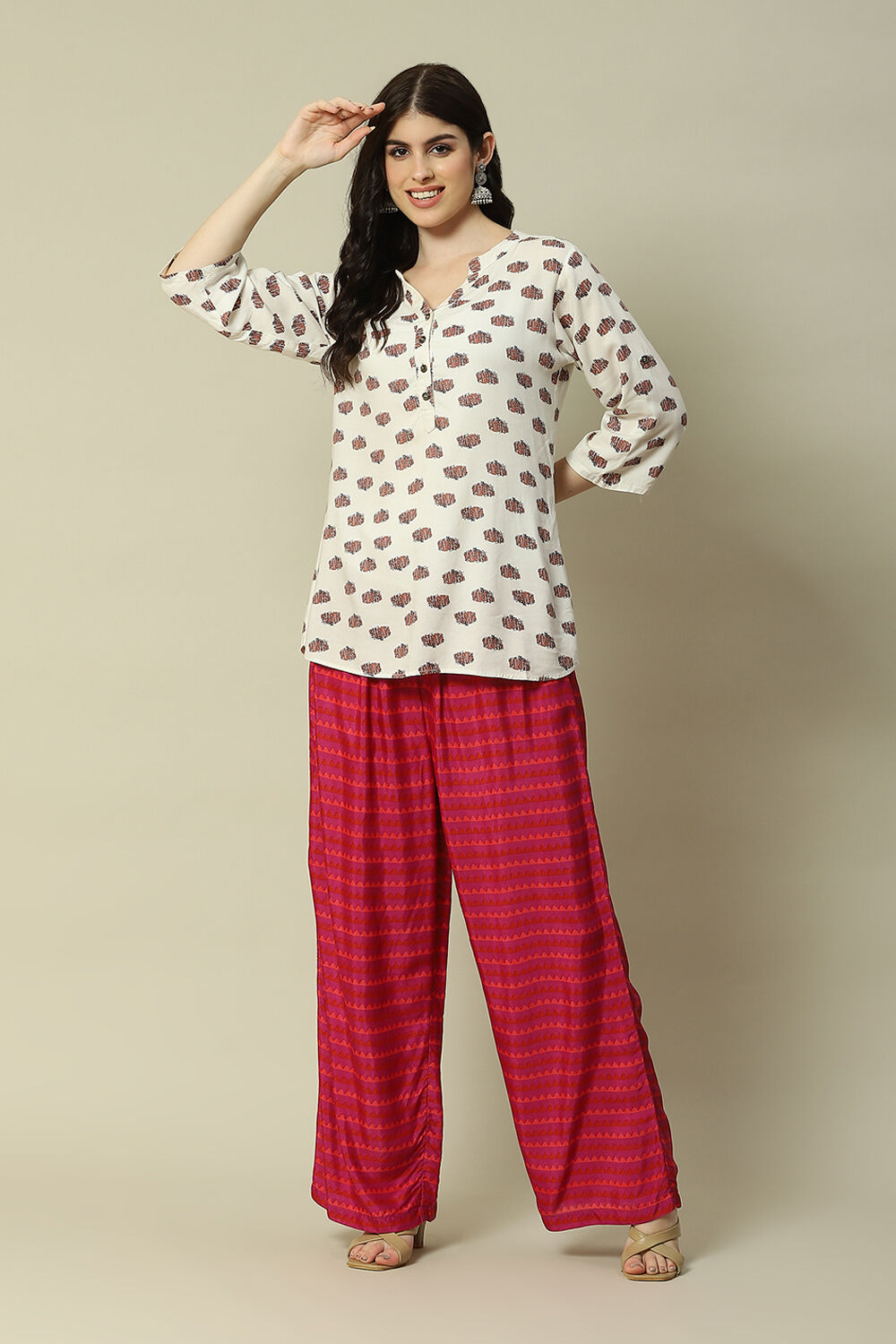 Purple LIVA Straight Printed Palazzo image number 0