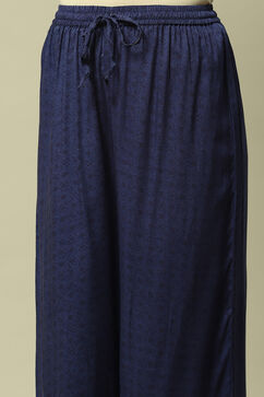 Blue LIVA Straight Printed Kurta Palazzo Suit Set image number 2