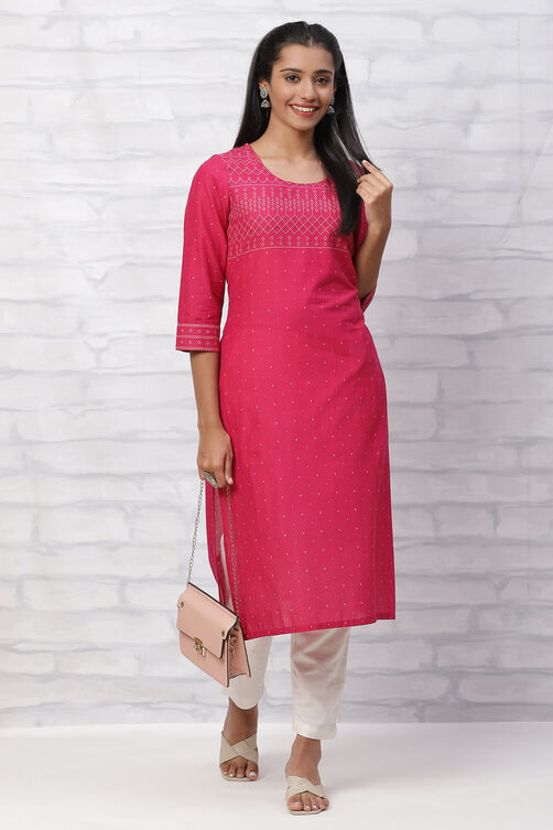 Pink Cambric Cotton Straight Kurta image number 0