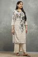 Off White Viscose Straight Kurta Pants Set image number 5