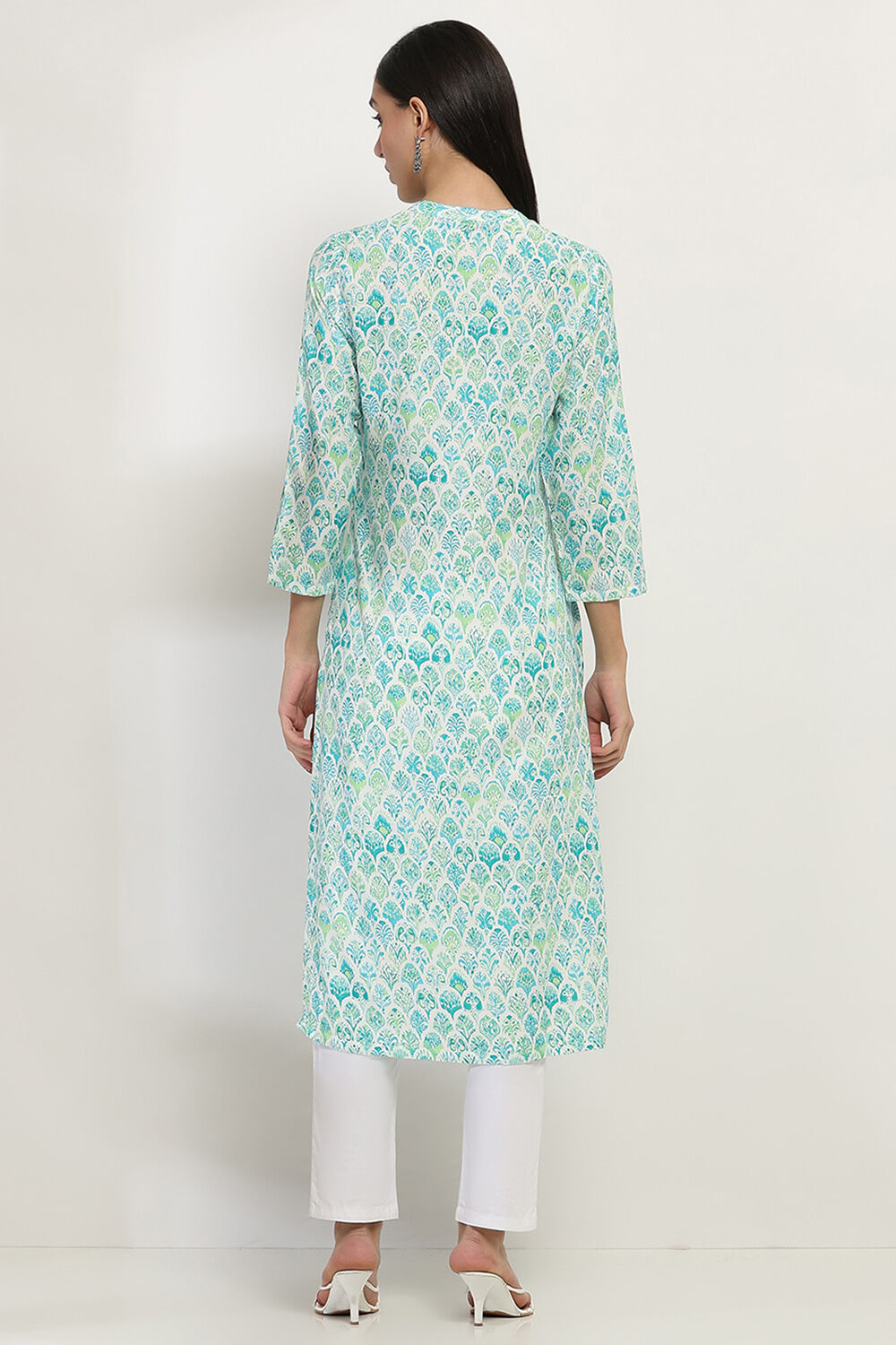 Sea Green Printed Straight Kurta image number 3