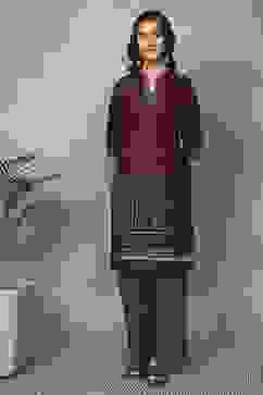 Wine Viscose Polyester Viscose Rayon Kurta Pants Set image number 6