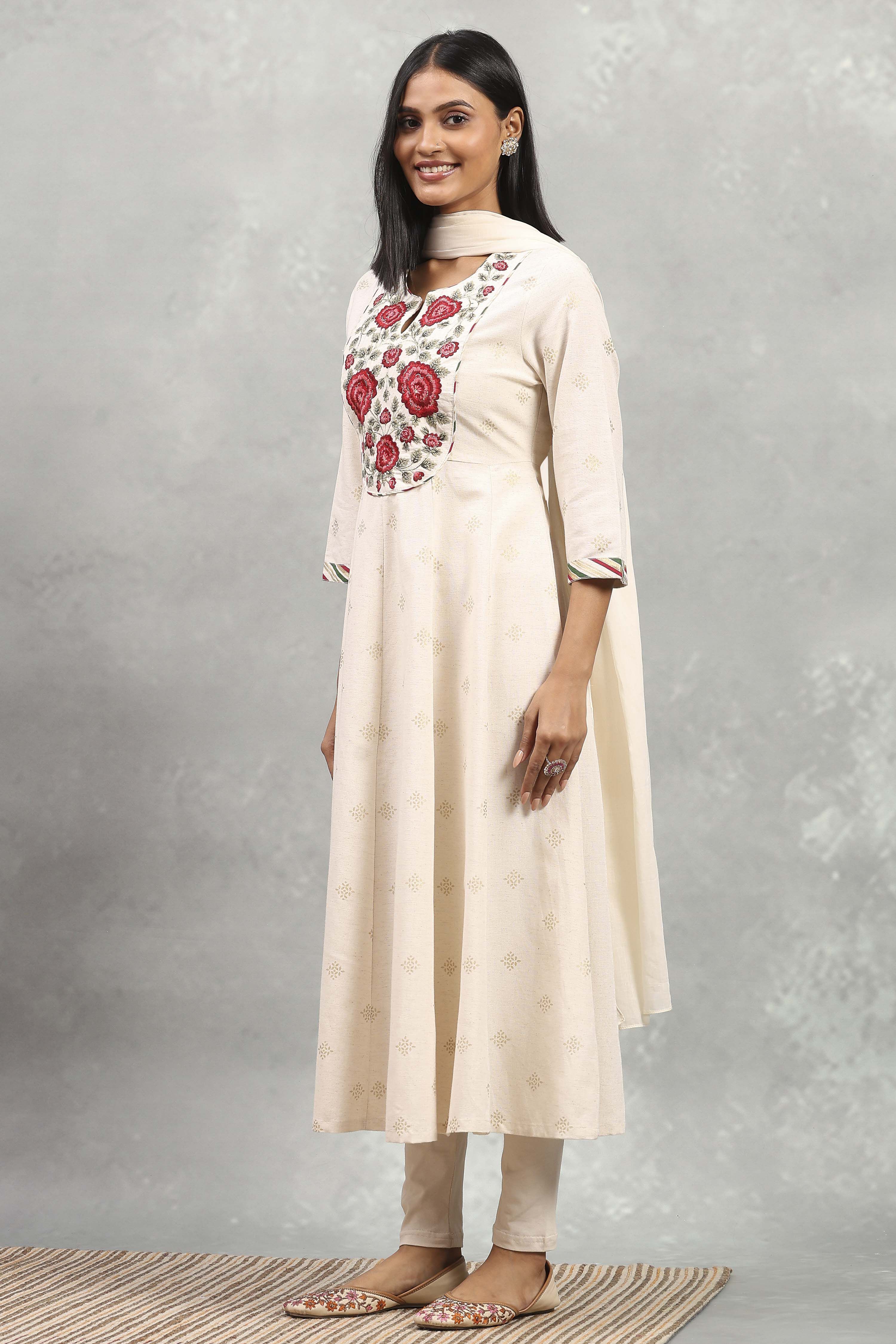 Natural Viscose Printed Kalidar Suit Set image number 3