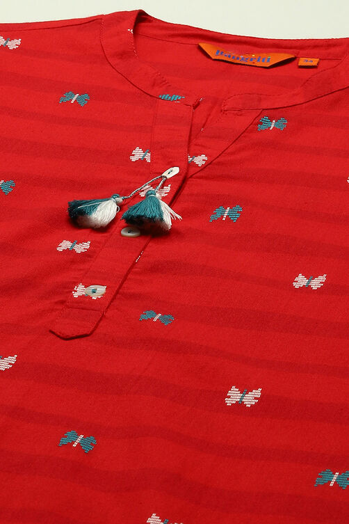 Red Cotton Staight Kurta image number 1