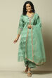 Green Viscose Straight Printed Kurta Palazzo Suit Set image number 7