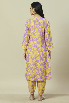Lavender Cotton Blend Woven Straight Kurta Suit Set image number 4