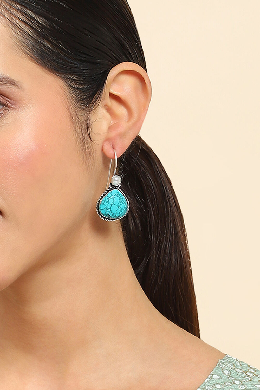 Turquoise Brass Jhumka image number 1