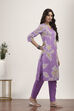 Purple Cotton Kurta Pants Set image number 5