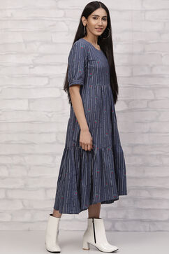 Indigo Cotton Tiered Dress image number 3