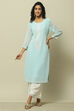 Blue Poly Georgette Embroidered Straight Kurta image number 0