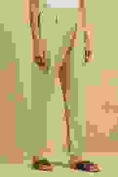 Gold Viscose Blend Solid Narrow Pants image number 3