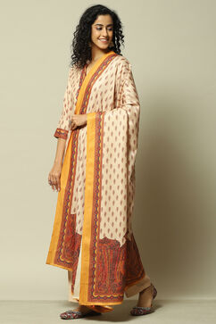 Off White Polyester Straight Printed Kurta Palazzo Suit Set image number 4