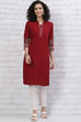 Red LIVA Schiffli Kurta image number 0