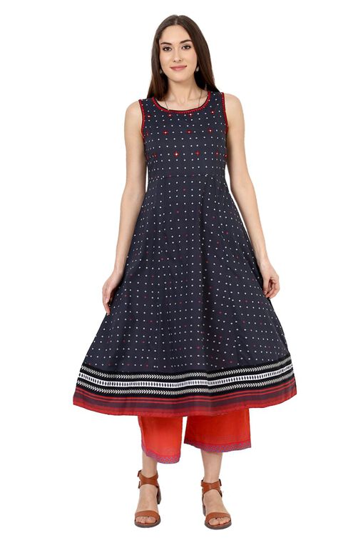Black Kalidar Cotton Kurta image number 0