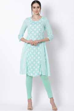 Green Viscose A-Line Kurta image number 2