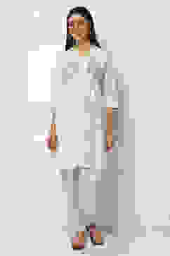 Ivory Cotton Gathered Kurta Set image number 6