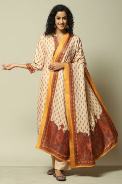 Off White Polyester Straight Printed Kurta Palazzo Suit Set image number 0
