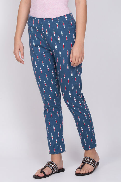 Teal Blue Poly Lycra Slim Pants image number 1