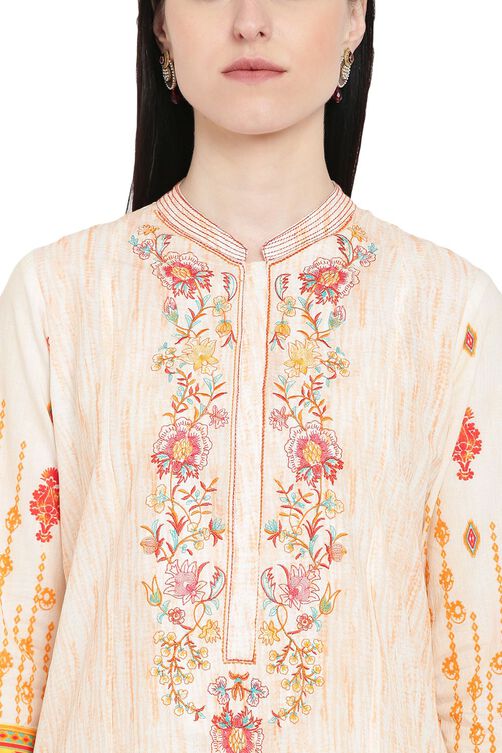Peach Cotton Straight Kurta image number 1